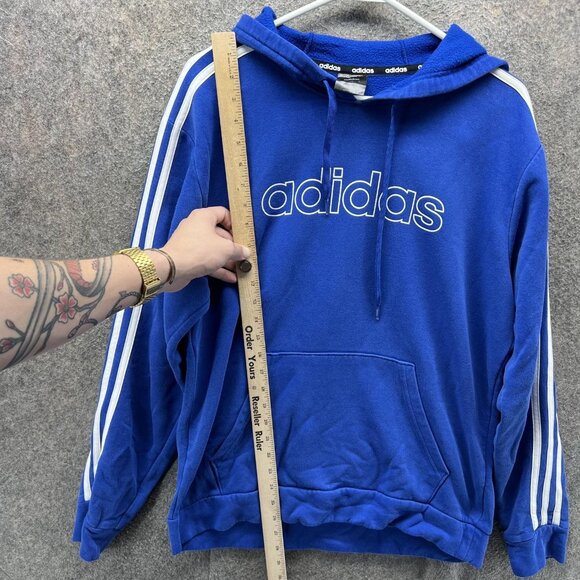 Adidas Sweatshirt Hoodie Mens Medium Blue 3 Stripes Big Logo Pullover Athletic - Picture 8 of 12